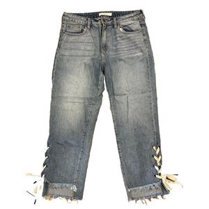 Hidden Los Angeles  Jeans Med. Wash Lace Up Side Mom Jeans  Raw Hem Size 31 NWOT